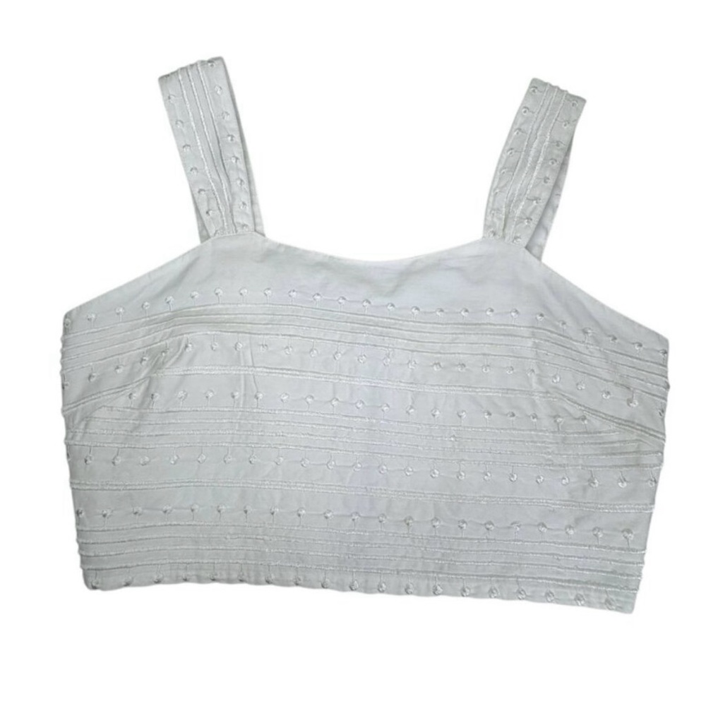 Avec Les Filles White Embroidered Crop Top Size 8 | Textured Cotton Tank | NWT - Picture 3 of 8